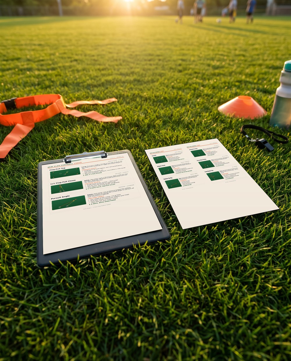 Illustrated flag football drill library pages